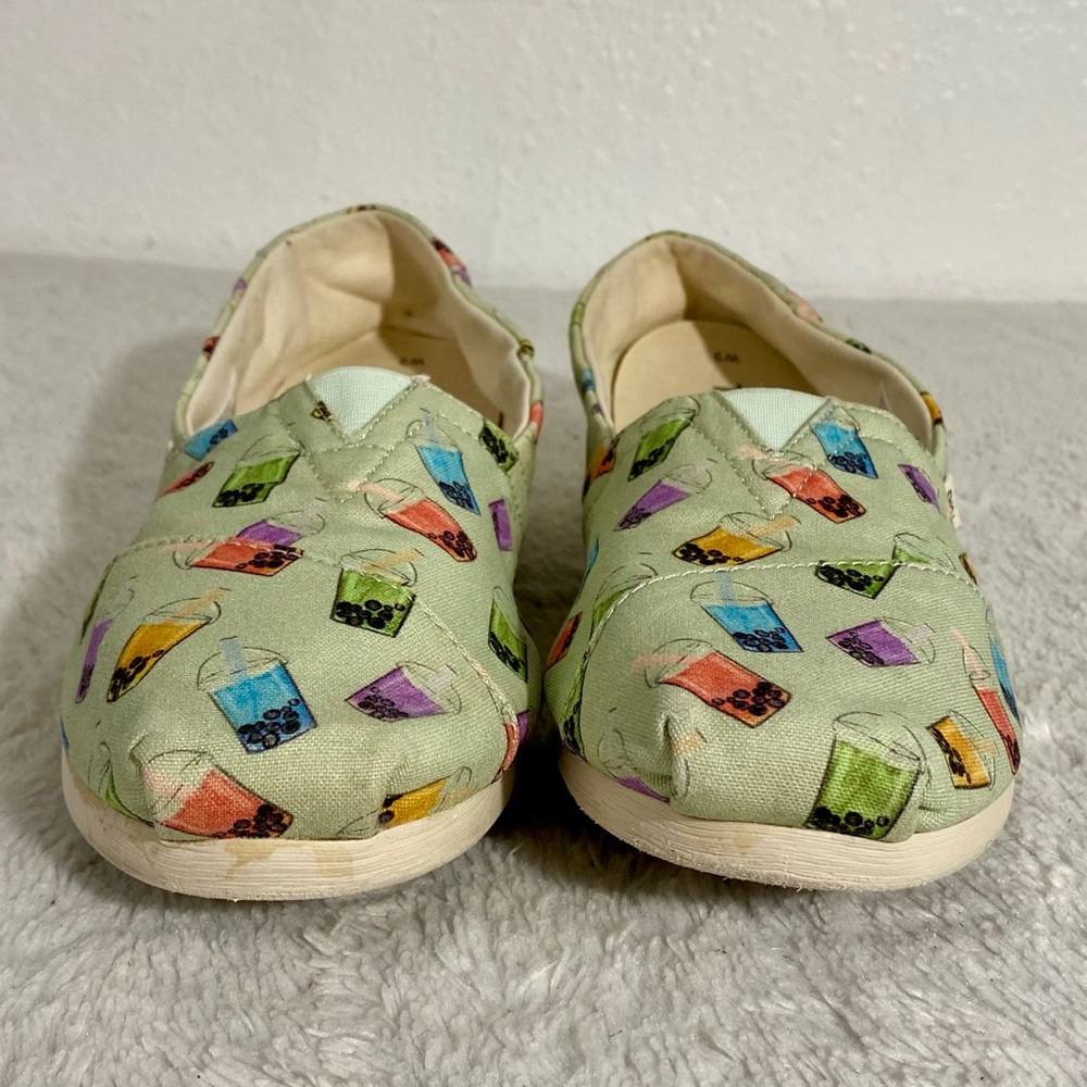 Toms Alpargata Green Matcha Boba Tea Printed Slip On Canvas Shoes Women’s Size 9 - Picture 4 of 10